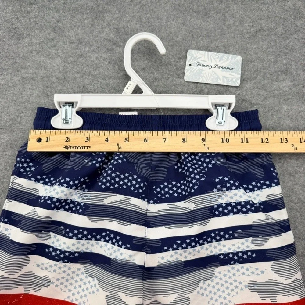 Tommy Bahama Boys M 7/8 American Flag Swim Trunks UPF 50 Red White Blue NWT